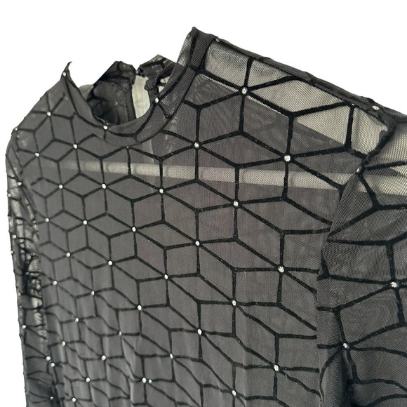 NWOT SHEIN SXY MOCK NECK GLITTER DOT GEO MESH DRESS SHEER BLACK SIZE SMALL - Picture 11 of 12